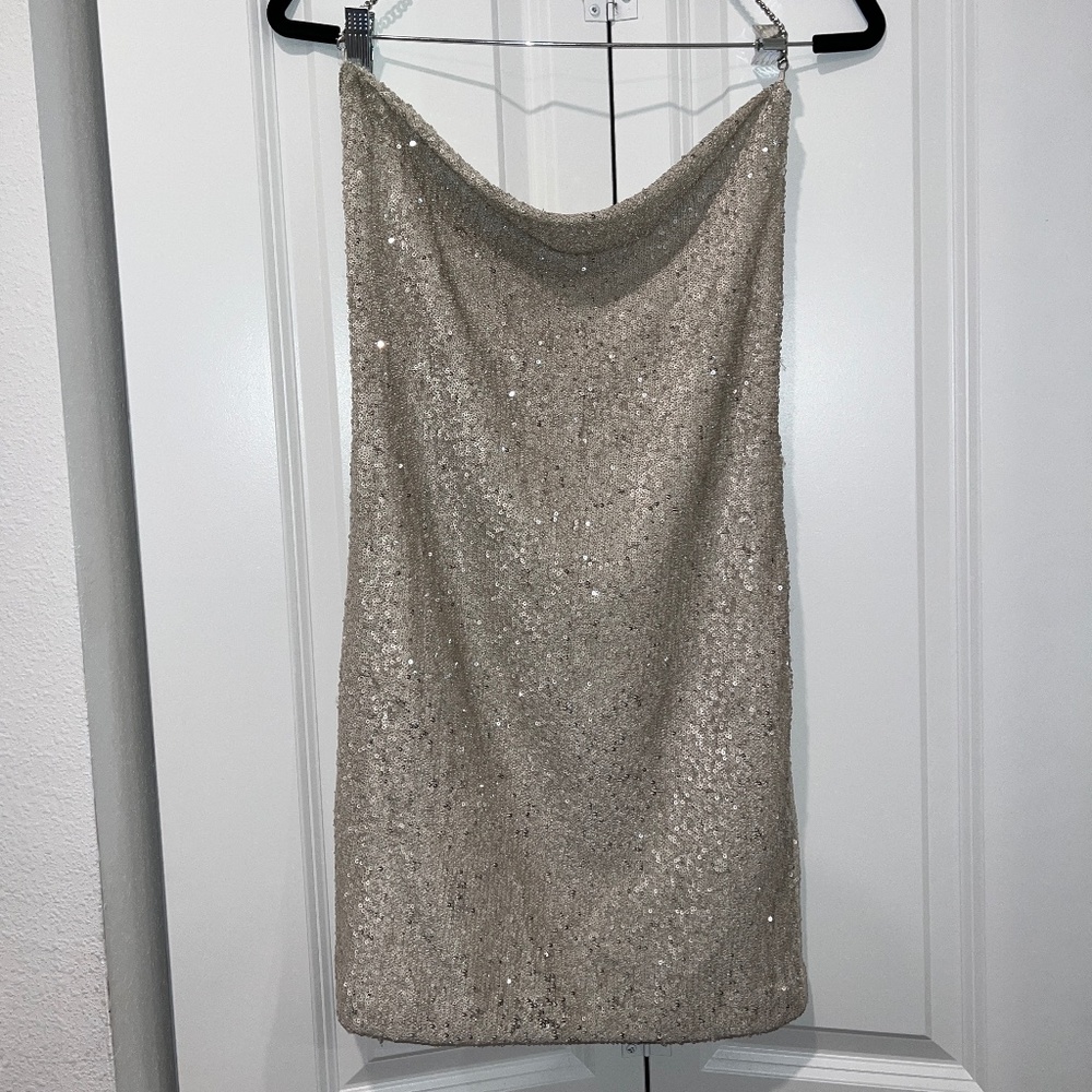 Topshop Brushed Sequin Cowl Neck Halter Mini Dress